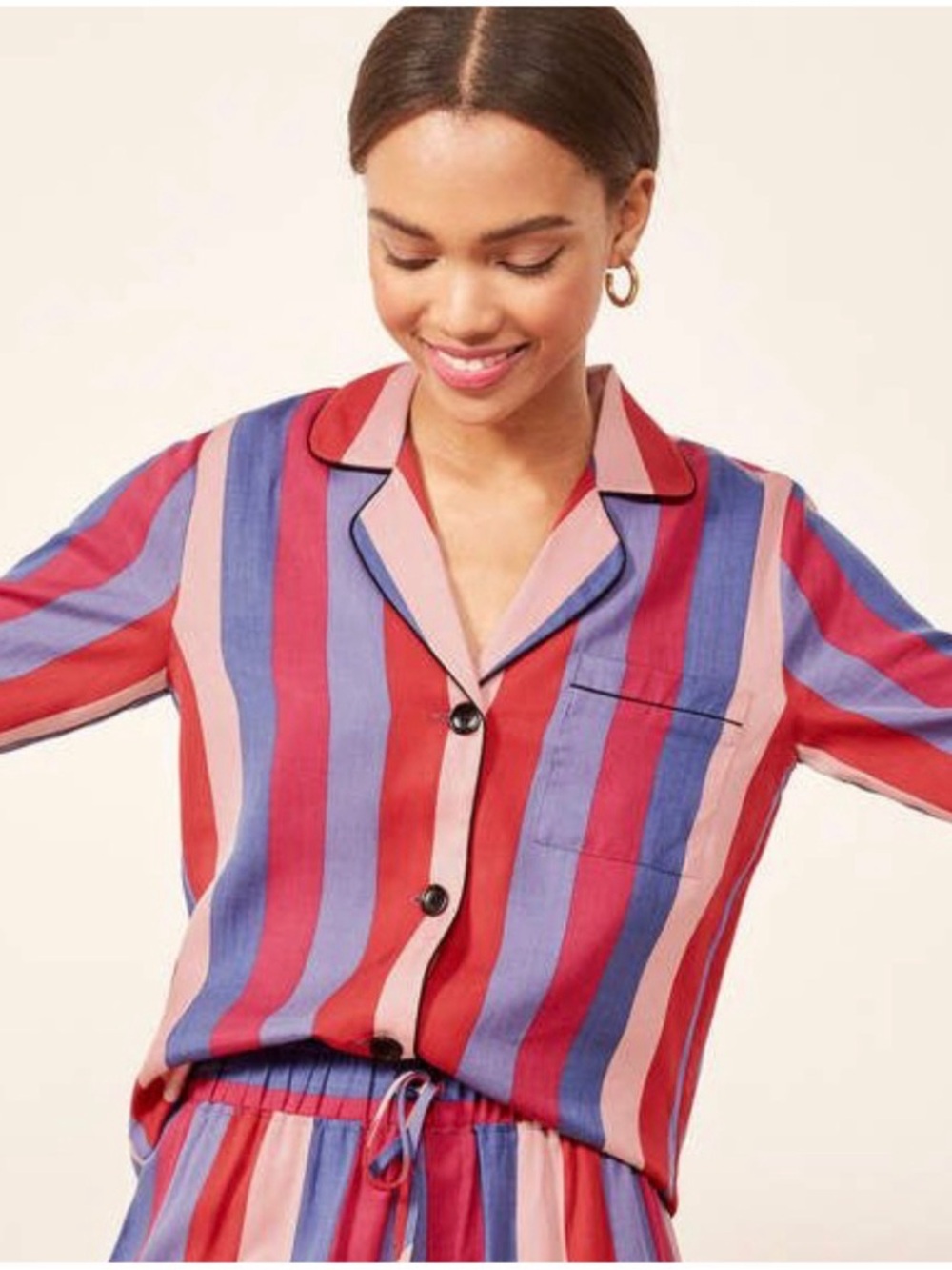 Reformation Women’s Sz M Disco Stripe Long Sleeve Pajama Top Button Front